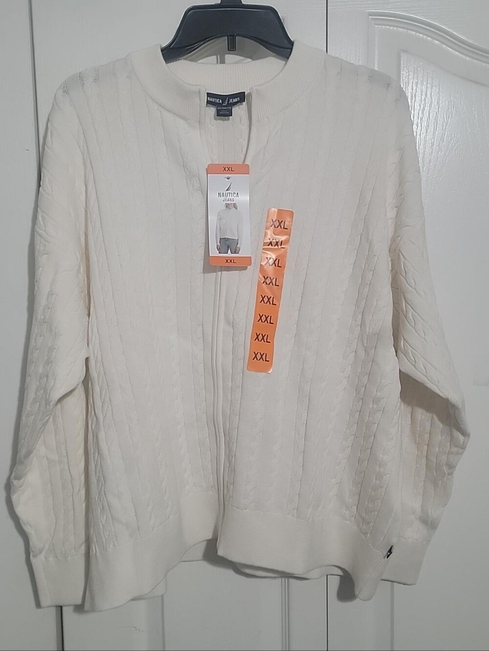Nautica Jeans XXL Cable Knit Full Zip Sweater Ivory Cream NWT
